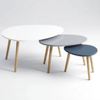 Lot de 3 tables basses gigognes scandinaves – Blanc & gris laqué avec pieds bois