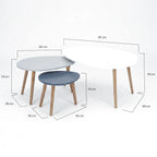 Lot de 3 tables basses gigognes scandinaves – Blanc & gris laqué avec pieds bois