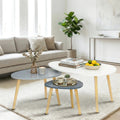 Lot de 3 tables basses gigognes scandinaves – Blanc & gris laqué avec pieds bois