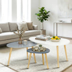 Lot de 3 tables basses gigognes scandinaves – Blanc & gris laqué avec pieds bois