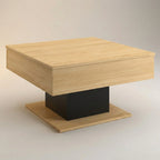 Table basse carrée plateau relevable avec rangement – Bois clair & pied noir moderne