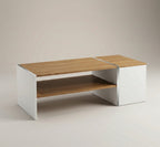 Table basse design 110 cm avec espace bar intégré – Finition bois clair & blanc moderne