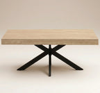 Table basse design 110 cm pied araignée – Bois clair & métal noir industriel