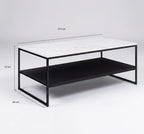 Table basse design double plateau – Effet marbre blanc & métal noir moderne