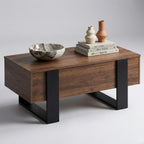 Table basse industrielle relevable avec rangement – Bois effet vieilli & noir moderne