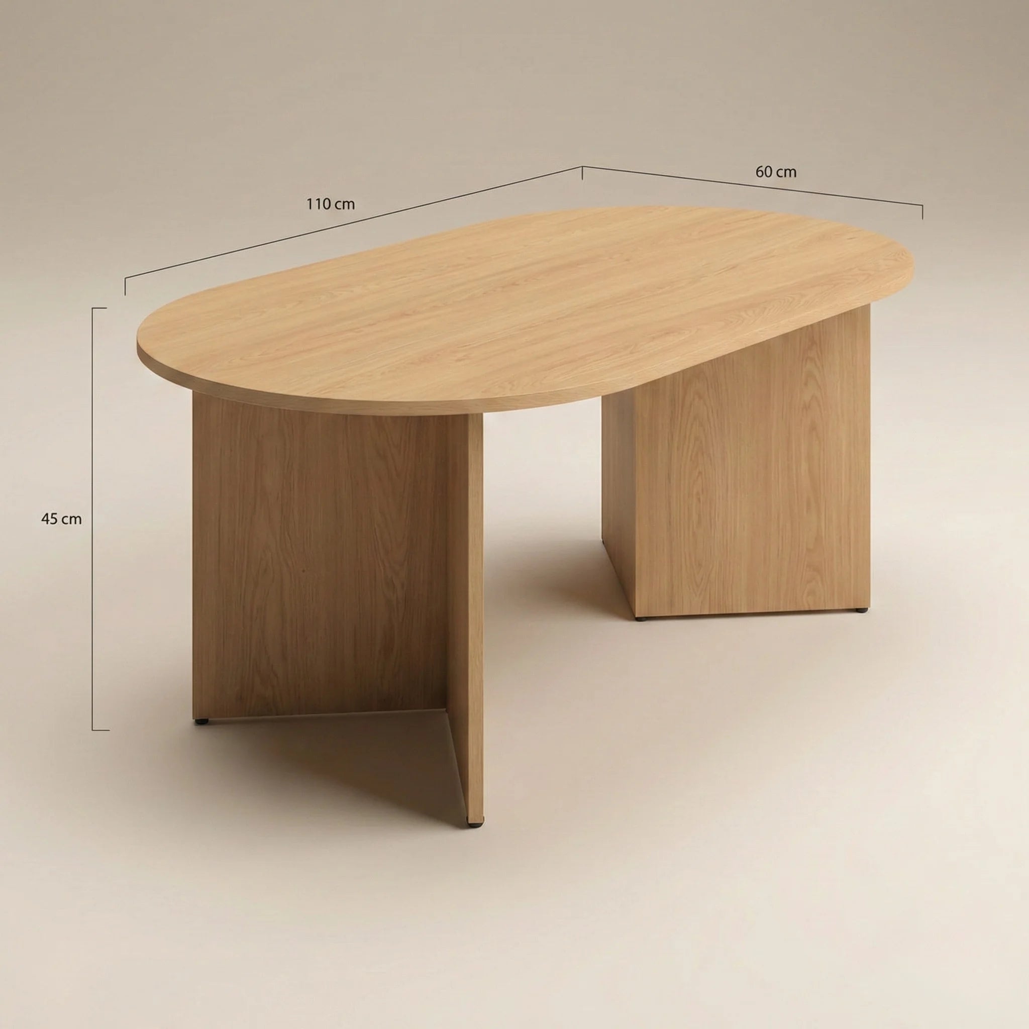 Table basse ovale design moderne – Bois clair effet hêtre 110 cm