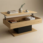 Table basse relevable rectangulaire avec rangement – Bois clair & pied noir moderne 110 cm