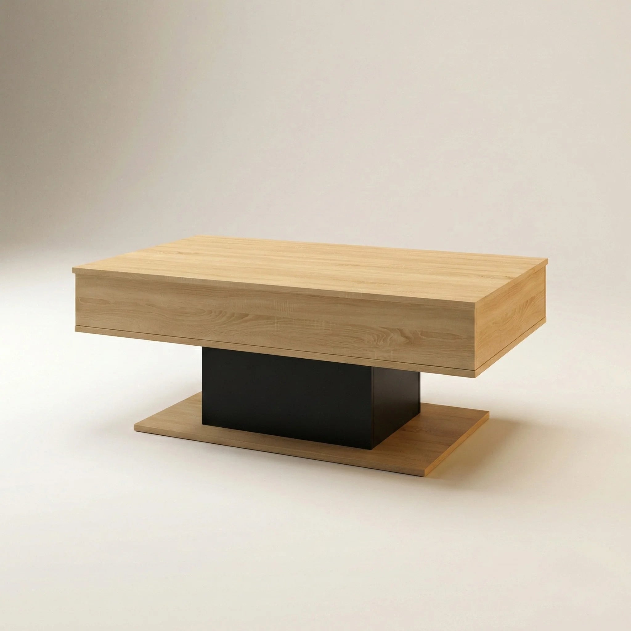 Table basse relevable rectangulaire avec rangement – Bois clair & pied noir moderne 110 cm