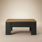 Table basse relevable rectangulaire convertible 100 cm – Bois clair & noir moderne