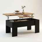 Table basse relevable rectangulaire convertible 100 cm – Bois clair & noir moderne