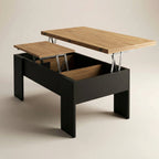 Table basse relevable rectangulaire convertible 100 cm – Bois clair & noir moderne