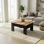 Table basse relevable rectangulaire convertible 100 cm – Bois clair & noir moderne