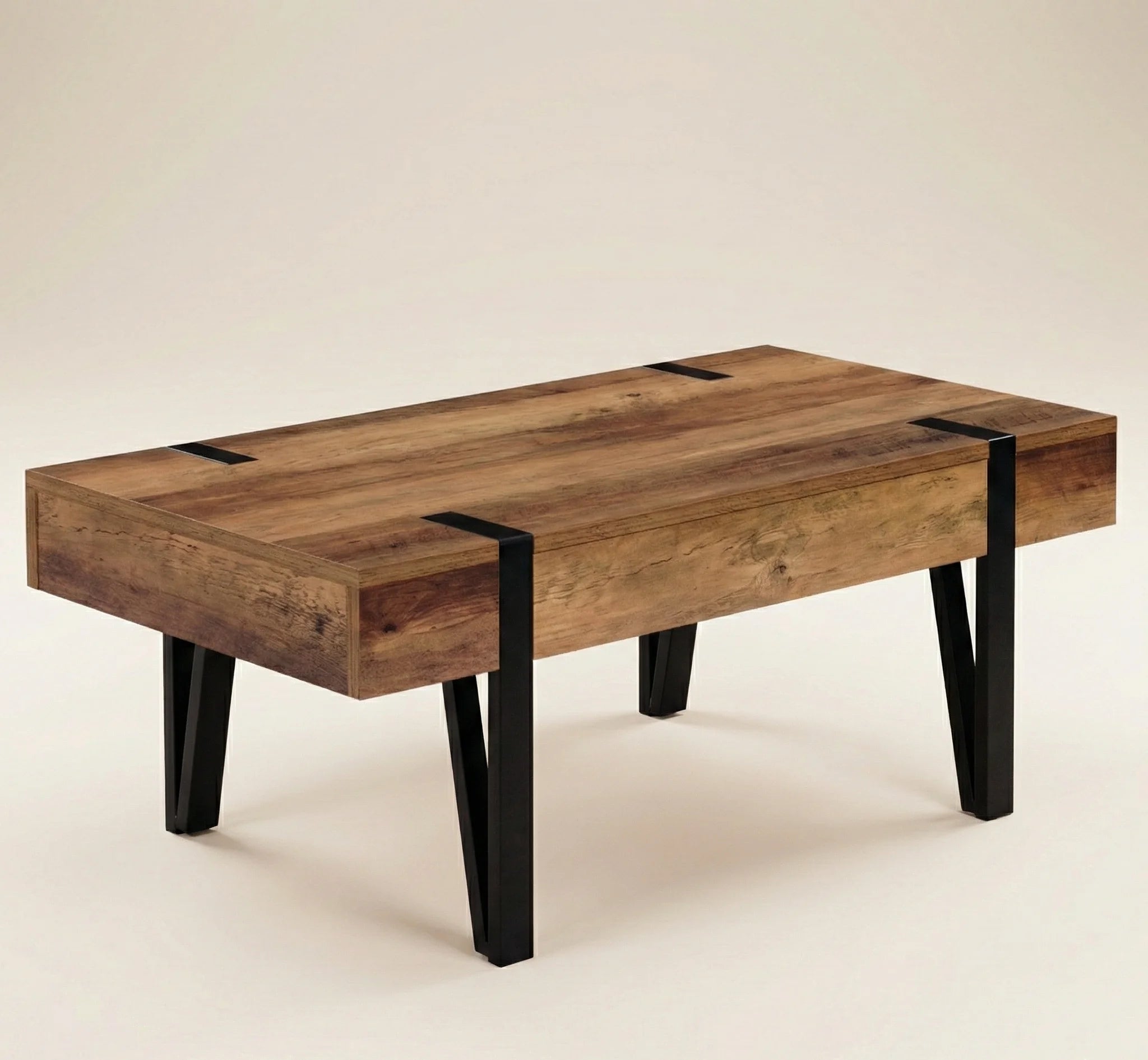 Table Basse Scandinave Bois avec Tiroir – Pieds Épingle Métal – Style Nordique