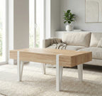 Table Basse Scandinave Bois avec Tiroir – Pieds Épingle Métal – Style Nordique