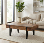 Table Basse Scandinave Bois avec Tiroir – Pieds Épingle Métal – Style Nordique